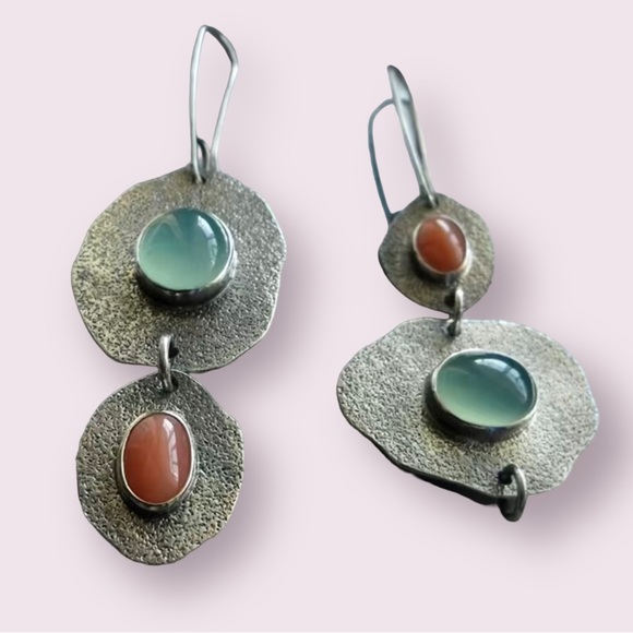 Jewelry - New Bohemian Artsy Asymmetric Unique Hippie Resin Stone & Vintage Look Earrings